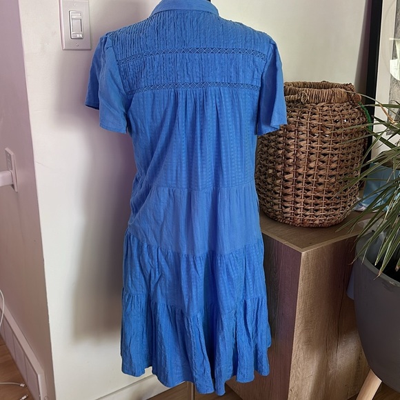 Anthropologie Blue Georgina Tiered Mini Dress Shirt Large - Picture 6 of 10